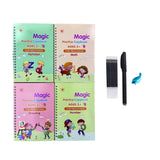 4 Books + Pen Magic Practice Copybook Free Wiping Children's Copybook Magic Magic Writing Sticker English Version
