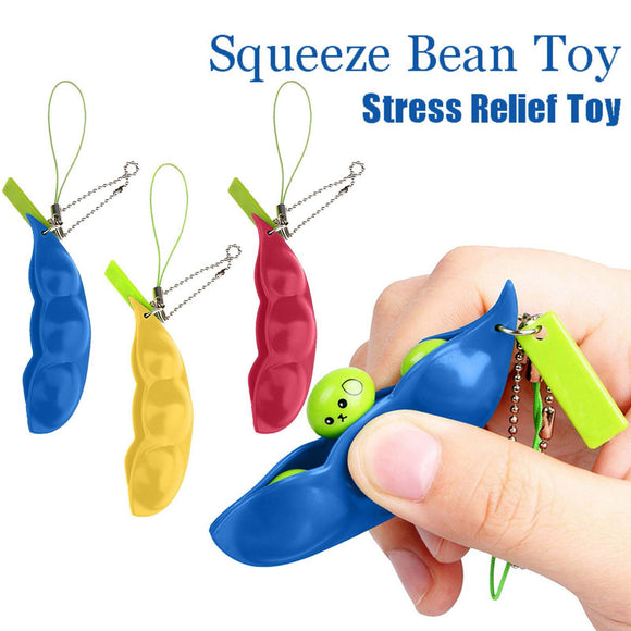 Fidget Toys- Push Squishy Squeeze Peas Beans Keychain. stress relief sensory toy